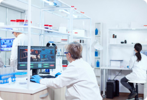Laboratory with a woman working at a workstation
