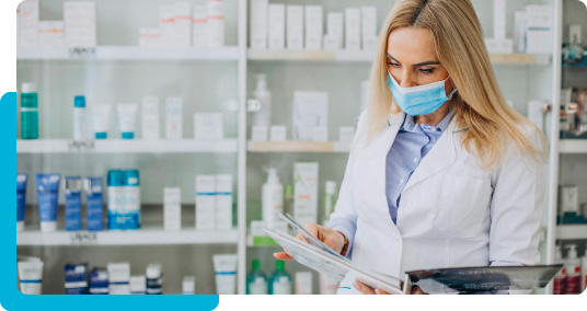 Woman reading an interview in a lab