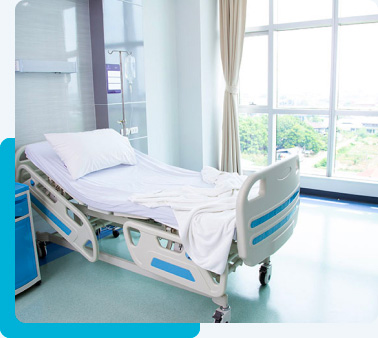 Hospital room with a bed